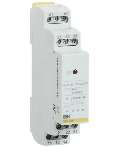 Реле промежуточное модульное OIR 3 контакта 8А 12В AC/DC (OIR-308-ACDC12V). Реле промежуточное модульное. IEK в Вологде