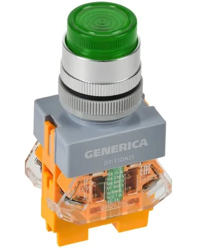 Кнопка D7-11DNZS d=22мм зеленая GENERICA (BBT50-11DNZS-3-11-K06-G). Кнопка управления с подсветкой и фиксацией. IEK в Вологде