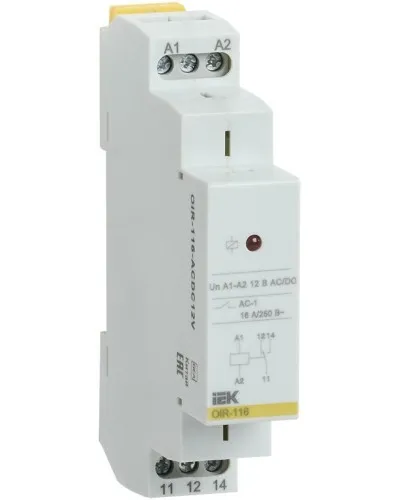 Реле промежуточное модульное OIR 1 контакт 16А 12В AC/DC (OIR-116-ACDC12V). Реле промежуточное модульное. IEK в Вологде