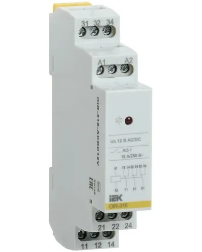 Реле промежуточное модульное OIR 3 контакта 16А 12В AC/DC (OIR-316-ACDC12V). Реле промежуточное модульное. IEK в Вологде