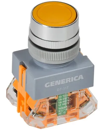 Кнопка D7-11T d=22мм желтая GENERICA (BBT50-11T-3-21-K05-G). Кнопка управления с фиксацией. IEK в Вологде