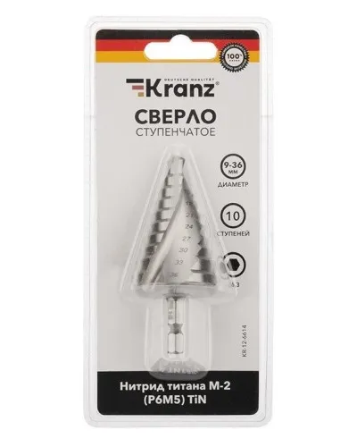 Сверло по металлу ступенчатое ТИТАН 9,0-36,0 мм 110 mm 65 HRC Р6М5 TiN Kranz (KR-12-6614): Сверло по металлу шлифованное в Вологде