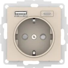AtlasDesign розетка 1-местная с 2 USB A+C, скрытой установки, механизм, бежевый (ATN000232). Розетка с USB. Systeme Electric