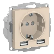 AtlasDesign розетка 1-местная с 2 USB A+A, скрытой установки, механизм, бежевый (ATN000230). Розетка с USB. Systeme Electric