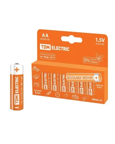 LR6 AA Alkaline 1,5V PAK-8 TDM (SQ1702-0009). Элемент питания. TDM ЕLECTRIC в Вологде