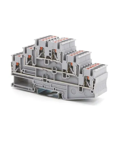 Клемма трехуровневая, зажим push-in, 2.5 кв.мм, серая (VPR-2.5-3L-GY). Клемма проходная, 6 точки подключения. ДКС в Вологде