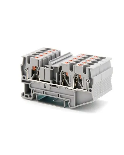 Клемма проходная, зажим push-in, 3 точки подключения, 4 кв.мм, серая (VPR-4-TWIN-GY). Клемма проходная, 2 точки подключения. ДКС в Вологде